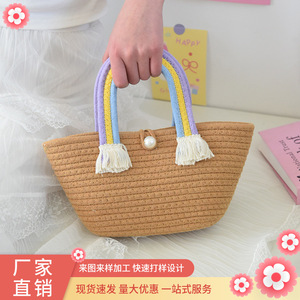 Cute Rainbow Cloud Handbag, New Style, Handmade Woven <b>Bag</b>, Beach Vacation <b>Bag</b>, Casual <b>Straw</b> <b>Bag</b>, Export - Product Image 5
