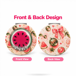 Espejo compacto de 7 cm con diseño de sandía, espejo de maquillaje redondo de doble cara con decoración de purpurina 3D, venta al por mayor, personalizado - Product Image 1
