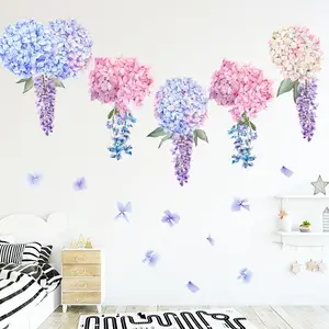 Hot Selling Paarse Lavendel Bloem Bal Stickers 3D Muurschilderingen Huishoudelijke Ontwerp Behang Voor Woonkamer Decoratie Muurtattoo