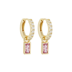 Pendentif carré en zircon rose en argent sterling S925 original, version cuivre personnalisable, boucles d'oreilles en argent plaqué or 14 carats pour femmes - Product Image 2