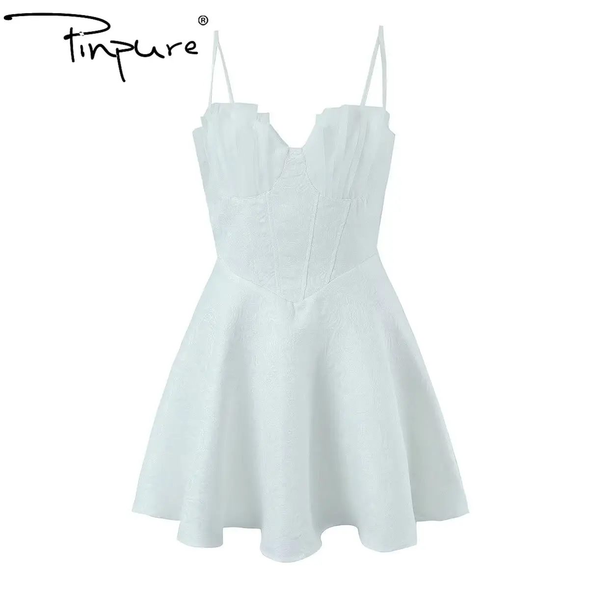 R21299S 2023 New Spring sundress fashion A-line pleated backless lace women's white mini dress
