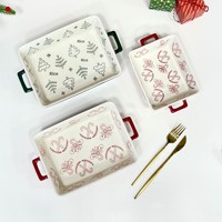 Plat de cuisson rectangulaire en céramique émaillée, style nordique moderne, à double poignée, compatible micro-ondes, pour Noël occidental, vaisselle créative pour hôtels