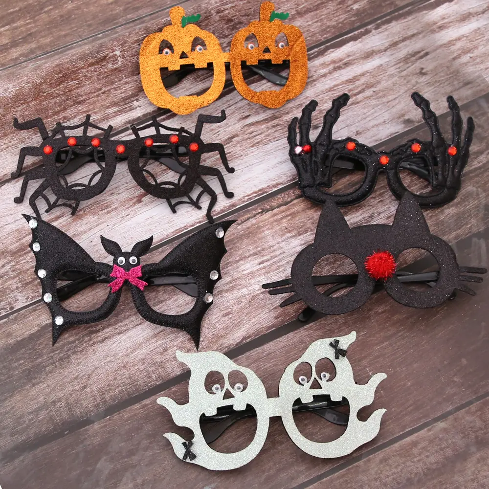 Gafas de Halloween con purpurina, accesorio divertido para fiesta, calabaza, Araña, fantasma, murciélago, Boo, Calavera, para Halloween