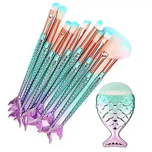 Set of 11 Mermaid Makeup Brush Plastic Fork Fish Suit Fishtail Foundation Blush Eye Shadow Makeup Brush