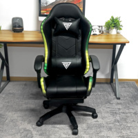 Chaise de jeu RGB à dossier haut en cuir PU, chaise de jeu vidéo pivotante à 360°, chaise d'e-sport inclinable avec haut-parleur Bluetooth