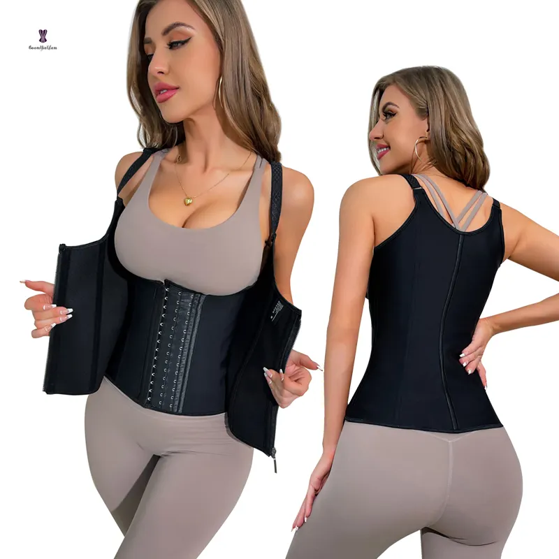 Venta al por mayor Zip and Hook Latex Entrenador de cintura Control de barriga Mujeres 9 Corsés deshuesados de acero Cincher Body Shaper Body Chaleco Ropa interior