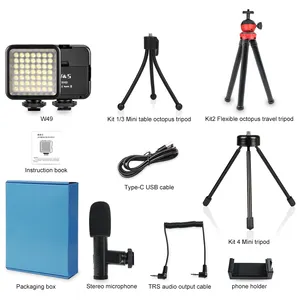W & 5 Draagbare Vlogging Kit W49 Mini Vul Licht 2 Aa Batterij Met Led Licht Statief Microfoon Voor Tiktok youtube Live Streaming