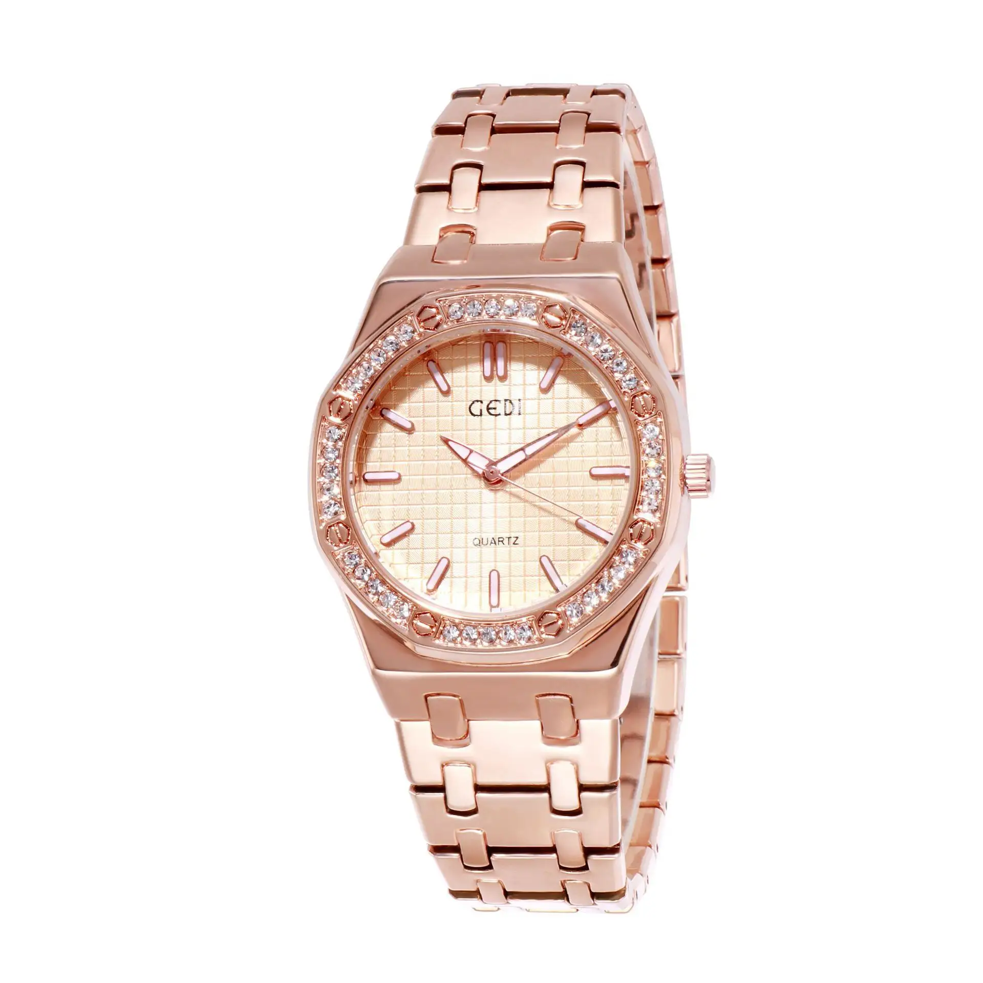 Rose Luxo Impermeável Relógio De Pulso Elegante Moda Casual Relógios Mulheres Diamante Relógio Aço Inoxidável Vidro Couro Liga Masculina