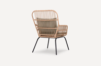 Fauteuil en osier moderne pour patio avec coussin, cadre en acier tissé à la main, pieds effilés pour une utilisation en intérieur/extérieur