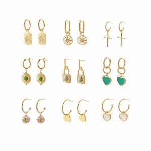 Wholesale New Fashion 18k Gold Plated Sterling Silver Women Drop Geometric Earrings Dangle Charm Drop Huggie Hoop Earrings