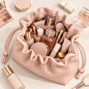 Bolsa de Maquillaje de Piel Sintética para Mujer al por Mayor, Bolsa Cosmética con Cordón y Volantes, Organizador de Viaje Portátil, Proveedor OEM ODM Personalizado - Product Image 4