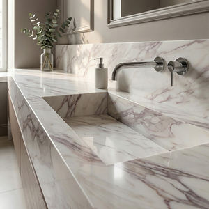 Pierre de quartz artificielle 3D OEM moderne à motif bordeaux haute contrastation pour dessus de meuble sur mesure, îlot de cuisine, meuble-lavabo - Product Image 4