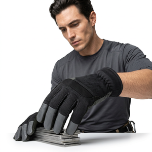 JNA GROUP Tactical Work <b>Gloves</b> Black PU Textured Fingertips Anti-Slip Abrasion Resistant Knit Wrist 7 oz <b>Silicone</b>-free - Product Image 2