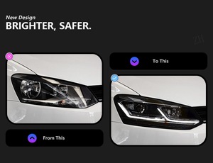 Faro a LED LKS per Polo 2011-2018, Gruppo Ottico Anteriore con Doppio L DRL, Lente Proiettore, Indicatore di Direzione Sequenziale, 6000K 8000 - Product Image 3