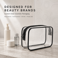 Pochette cosmétique transparente personnalisée en PVC avec fermetures éclair à anneaux, plusieurs tailles disponibles, vendues individuellement ou en lot