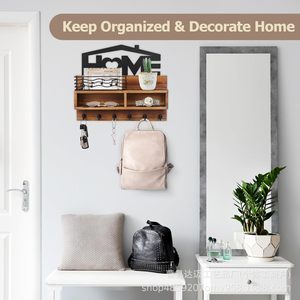 Wooden Wall-Mounted Key <b>Rack</b> With Hooks And <b>Shelf</b> For Home Entryway Storage Organization - Product Image 3