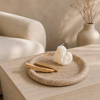 Plateau rond en travertin naturel, beige, plateau décoratif en pierre pour la décoration de la maison, la salle de bain, l'organisation de bijoux, directement de l'usine