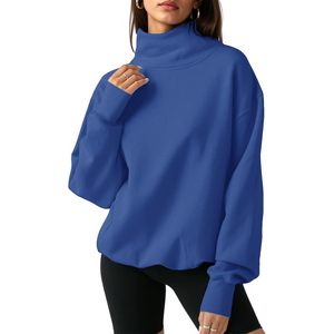 Sweat-shirt à col roulé oversize pour femme, pull à manches longues, hauts décontractés, anti-rides, tricoté en polyester - Product Image 1