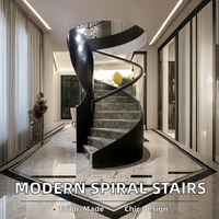 Escalier en colimaçon moderne pour villa intérieure, marches et contremarches en acier inoxydable et marbre, garde-corps en verre, aluminium personnalisable, durable, neuf