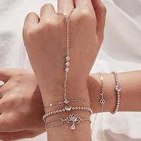 Bracciale a catena regolabile in argento sterling 925 con loto, perline rotonde e ciondolo a nodo, catena a maglia box, da donna, decorazione da polso SCB308