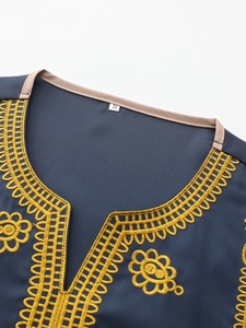 Tối Màu Xanh Thanh Lịch Thêu Hồi Giáo Người Đàn Ông Của Ả Rập Thobe Truyền Thống Dân Tộc Mùa Xuân Nửa Tay Mắt Cá Chân Chiều Dài Nghi Lễ Ăn Mặc - Product Image 3