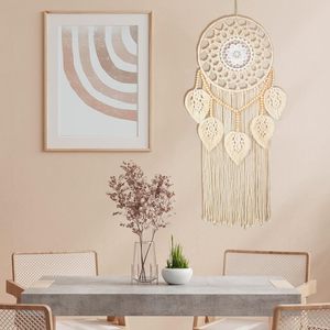 Tapiz de Pared de Macramé Bohemio Hecho a Mano con Cuentas de Madera Ecológicas y Hojas <span class=keywords><strong>para</strong></span> Decoración del Hogar y Dormitorio, Técnicas de Tejido - Product Image 2