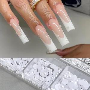 12 Rejillas de Decoración de Uñas con Perlas Blancas Semiredondas, Bolas de Acero Mini de Plata y Oro de Tamaños Variados, Remaches y Pedrería para Uñas - Product Image 3