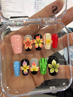 Uñas postizas al por mayor con diseño de ataúd, negras, francesas, con purpurina plateada, uñas acrílicas personalizadas con etiqueta privada