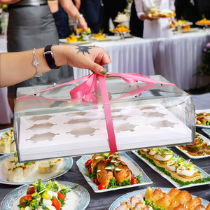 กล่องใส่คัพเค้กแบบใส 6 ช่อง ทำจากกระดาษไอวอรี่แบบใช้แล้วทิ้ง สำหรับใส่เค้กและอาหารสัตว์เลี้ยง - Product Image 2