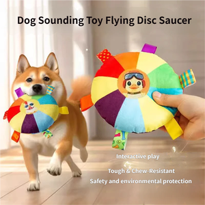 Jouet en peluche pour animaux de compagnie respectueux de l'environnement, disque volant sonore interactif pour chien et chat, résistant aux mâchouillements avec cloche en métal - Product Image 1
