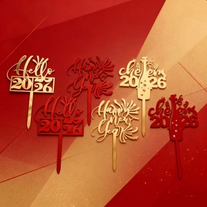 การ์ดอะคริลิคตกแต่งเค้กสไตล์ INS สำหรับปีใหม่ 2026 ชุดอุปกรณ์ตกแต่งเค้กปีใหม่ ตัวอักษรตกแต่งเค้กสุขสันต์วันปีใหม่ - Product Image 1