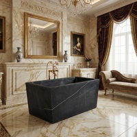 Baignoire ovale moderne de luxe sur mesure en marbre noir Marquina exclusif, autoportante, pour appartement