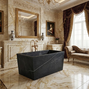 Baignoire ovale moderne de luxe sur mesure en marbre noir Marquina exclusif, autoportante, pour appartement - Product Image 5