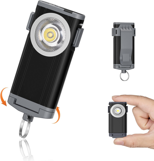400LM Mini Keychain Flashlight, IPX4 Waterproof 175° Rotatable USB Rechargeable LED Torch with Clip for EDC