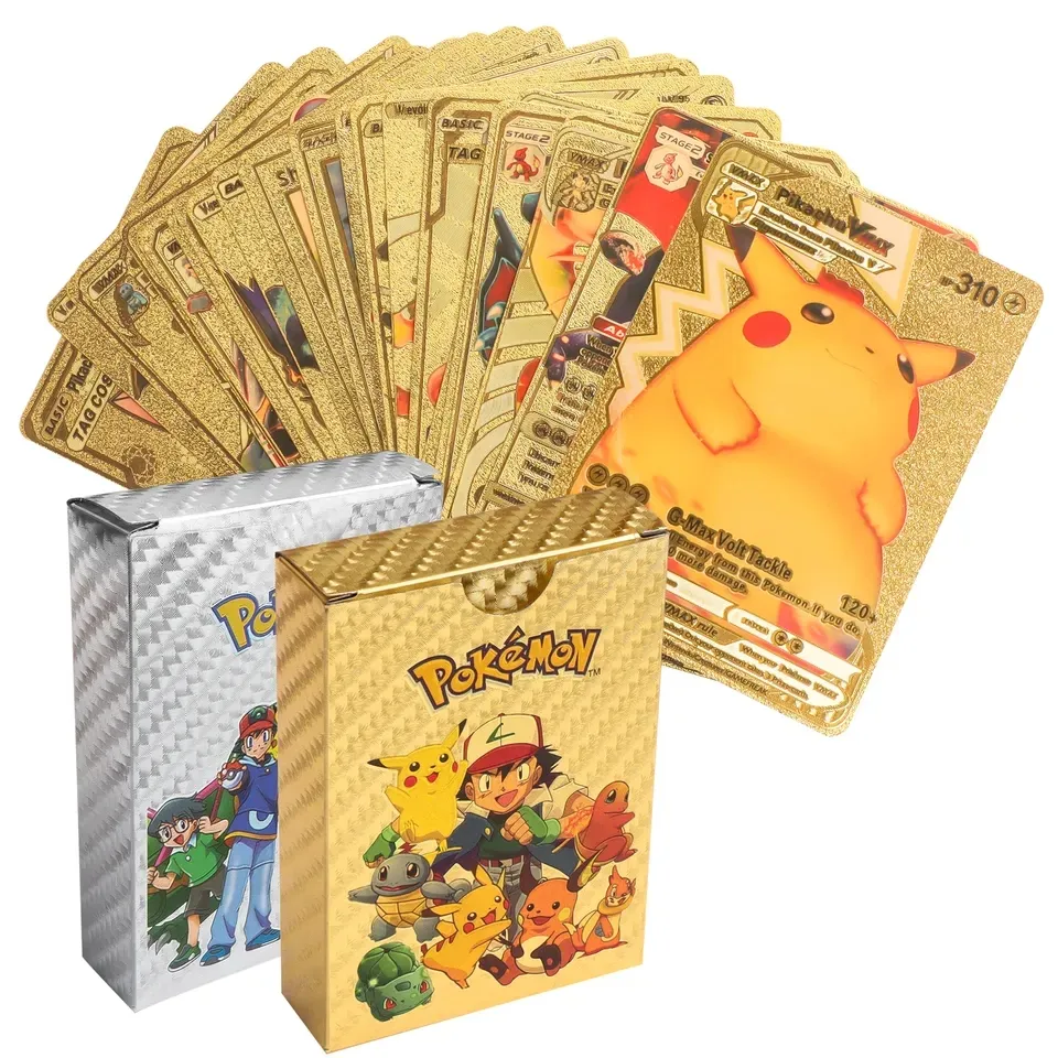 Hot Sale 55 pcs Caixa de Ouro Jogando Cartas De Luxo Pokmon Cartões Booster Box Trading Game Cards