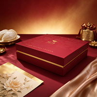 Boîte Cadeau Luxe Rigide Nid d'Oiseau Rouge et Or avec Logo Doré Motif Nuage et Plateau Intérieur en Velours Noir pour Emballage Santé