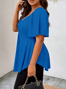 Chemisier amincissant décontracté à col en V et manches courtes, motif 3D en fibre de lait, pour femme grande taille, été, automne, printemps - Product Image 5