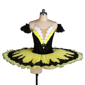 Costume de performance de scène de <span class=keywords><strong>tutu</strong></span> de ballet pour femmes pré-professionnelles avec haut <span class=keywords><strong>noir</strong></span> et matériel de spandex de tulle jaune modèle BLL403 - Product Image 1
