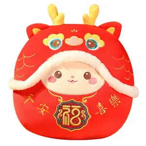 Bantal mainan mewah Naga zodiak Cina topi syal naga merah boneka maskot mewah untuk hadiah anak-anak mainan dekorasi Tahun Baru
