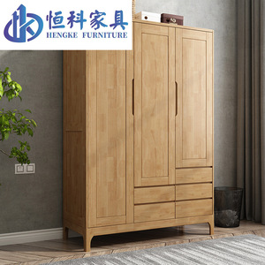 Armario de madera de caucho nórdico Hengke Furniture de tres puertas con cajones, armario de almacenamiento moderno y minimalista para adultos y personas mayores - Product Image 5