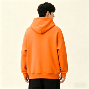 Men's Oversized Hooded <b>Sweatshirt</b> Solid Orange French Terry Casual Pocket Hoodie Regular Sleeve Autumn Wear - Product Image 6
