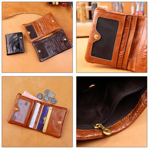 Porte-cartes et monnaie unisexe en cuir PU noir vintage, mini pochette ouverte, grande capacité, personnalisable, tendance, vente chaude - Product Image 3
