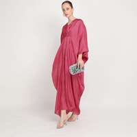 Robe longue arabe à col en V, taille à cordon, manches chauve-souris, vêtement islamique, caftan ample en polyester métallisé, vente en gros, stock personnalisé