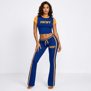 2026 Trendy Women's Short Sleeve <b>Leggings</b> Set 2-Piece Set Slim Fit Crop Top and <b>Flared</b> <b>Leggings</b> Yoga Set with Custom Logo - Product Image 1