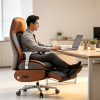 Fauteuil de direction en cuir de vachette bicolore, élégante chaise de bureau pivotante de style racing avec appui-tête intégré