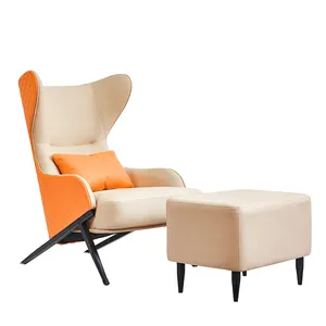 북유럽 레저 싱글 소파 의자 오렌지 현대 거실 라운지 안락 의자 의자 럭셔리 스테인레스 스틸 게으른 의자