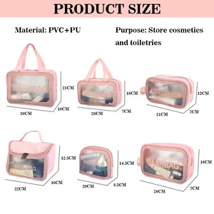 Cheap Wholesale Bulk Cosmetic PVC Pink Handbags Transparent Make Up Travel Toiletry Storage Bag With Zipper