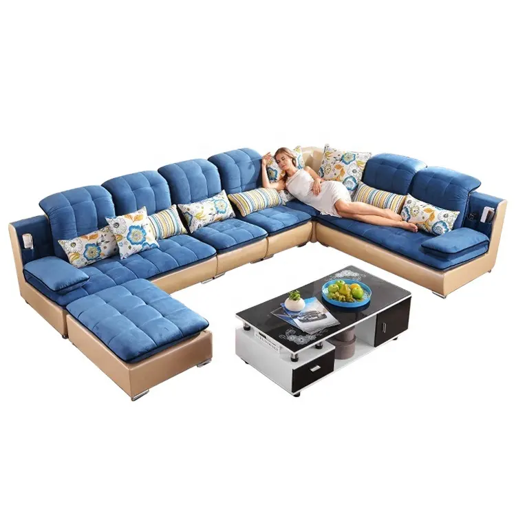 Mobiliário de tecido seccional clássico, sala de estar, sofá, cama