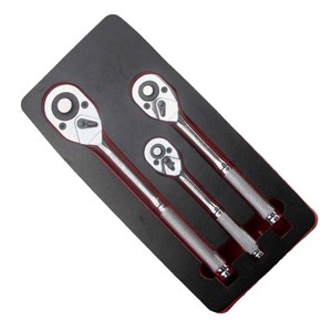 Ratchet Wrench Set 3 Piece Metric Chrome Vanadium Steel Industrial Grade Manual Single End Hex Smooth Handle - Product Image 2