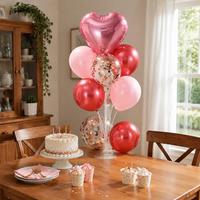 Kit de décoration de fête avec ballon en aluminium jetable en forme de cœur et support en plastique pour anniversaire et Saint-Valentin